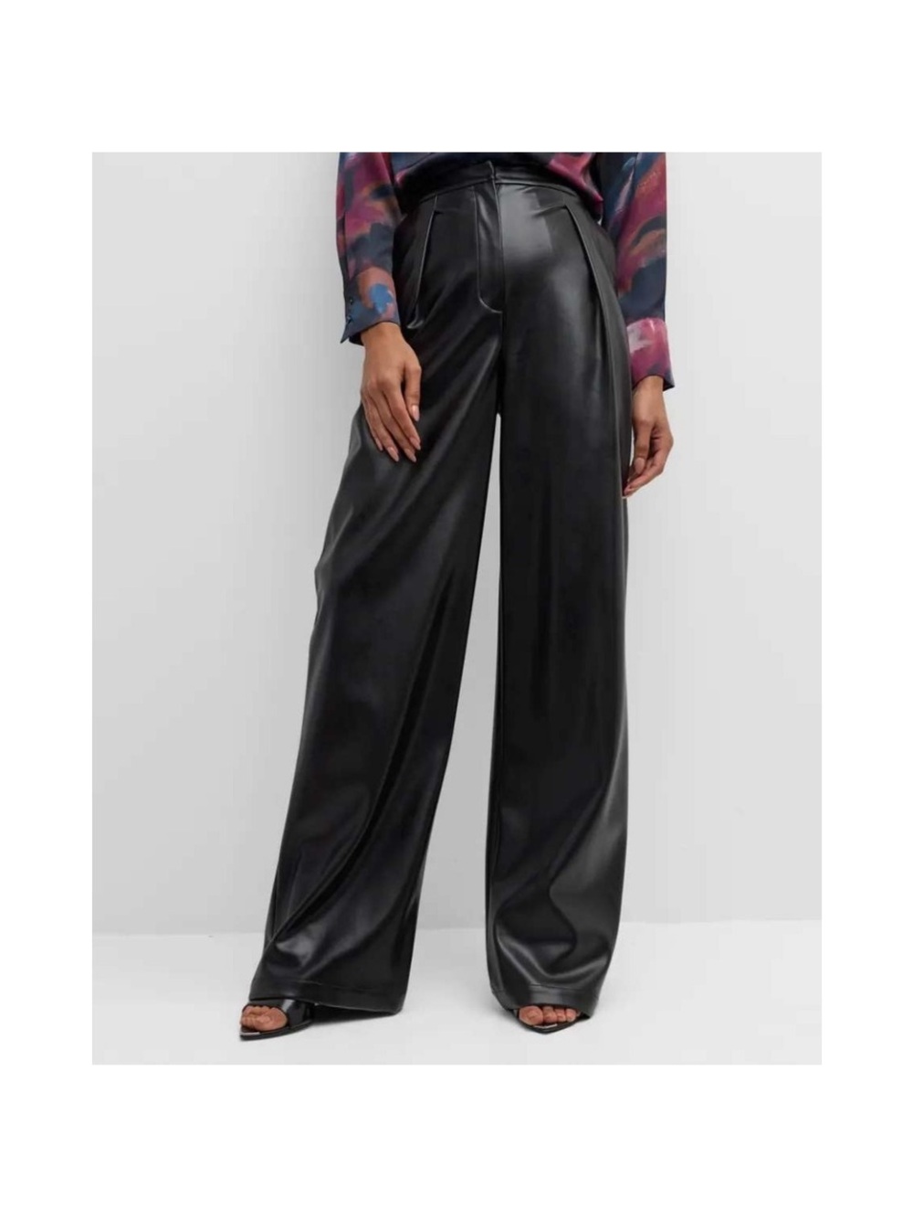 Misook High-Rise Wide-Leg Faux Leather Pants - Black